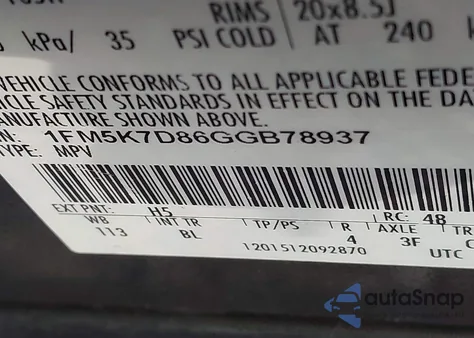 2016 Ford Explorer Xlt from USA, damaged, VIN 1FM5K7D86GGB78937